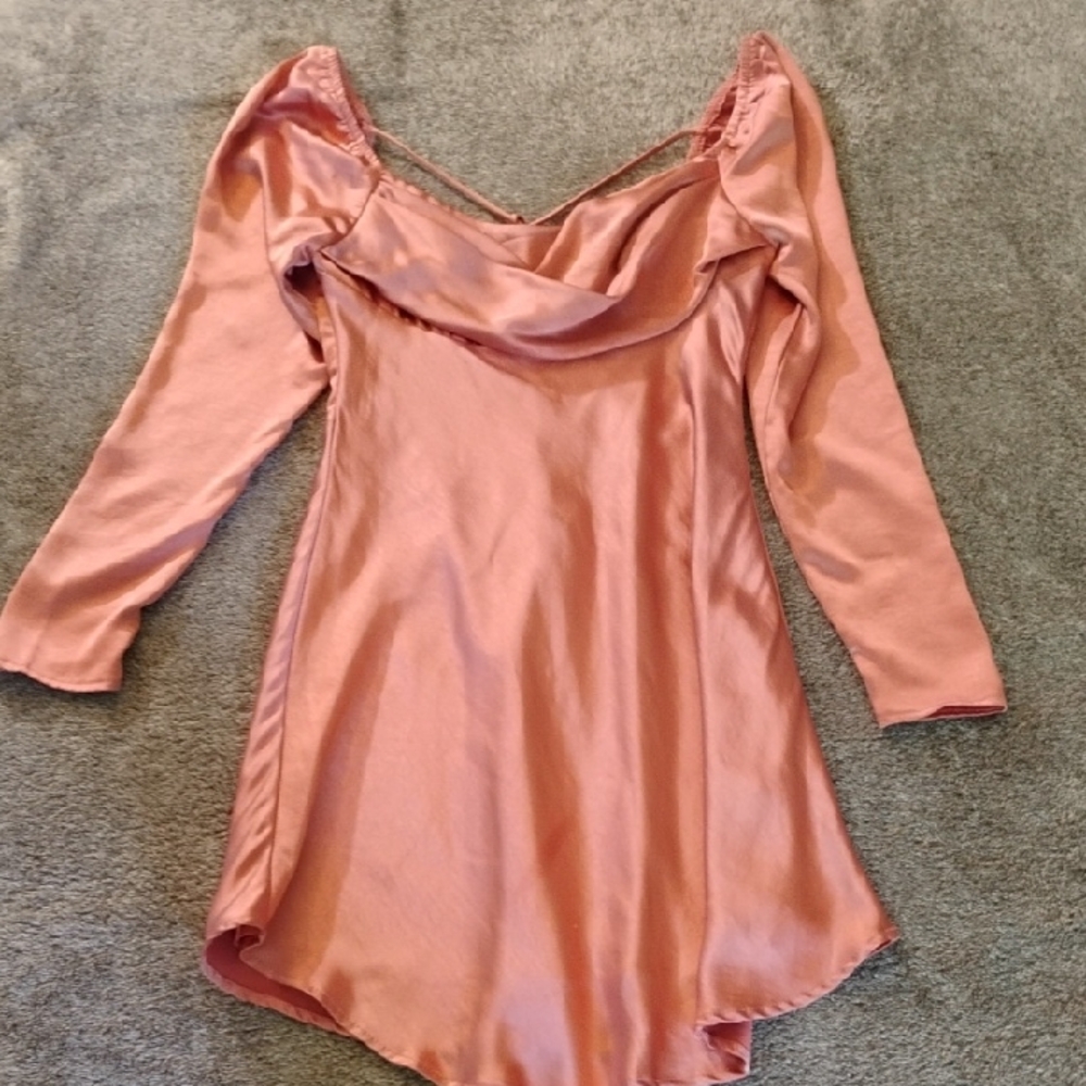 Saints + Secrets Off Shoulder Mini Dress Draped Neck